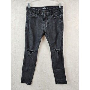 Hollister Skinny Advanced Stretch Jeans Distressed Black Size 32x30